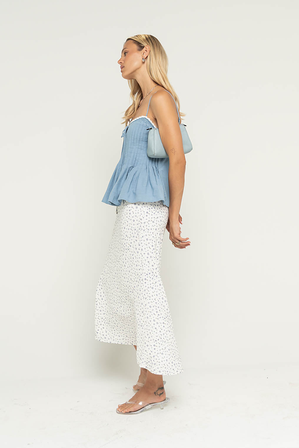Mckell Peplum Tank Top in Blue