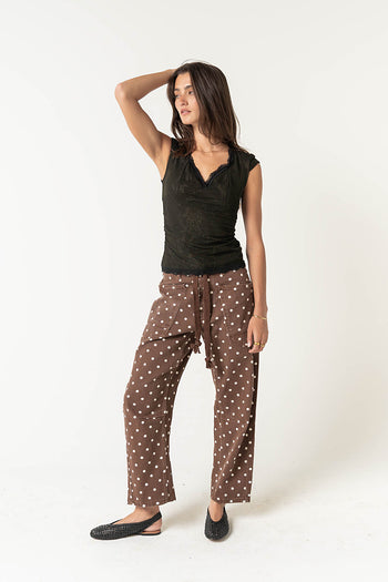 Priya Polka Dot Barrel Jeans in Brown