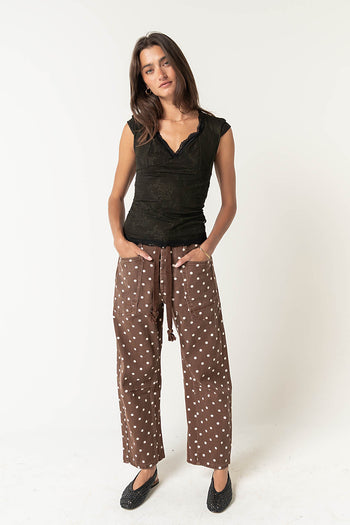 Priya Polka Dot Barrel Jeans in Brown