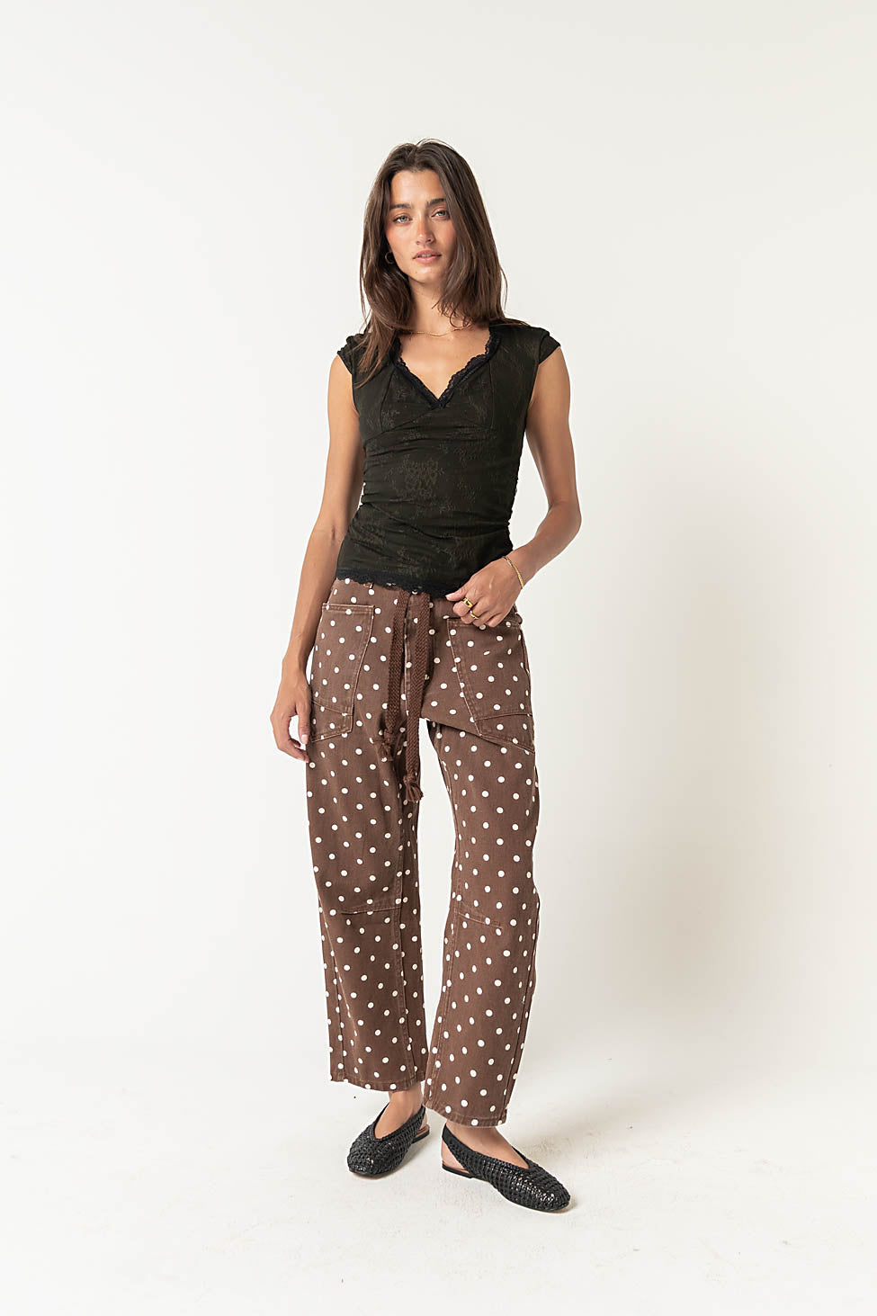 Priya Polka Dot Barrel Jeans in Brown
