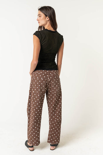 Priya Polka Dot Barrel Jeans in Brown