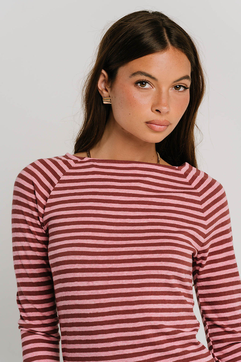 Lyza Striped Top in Burgundy