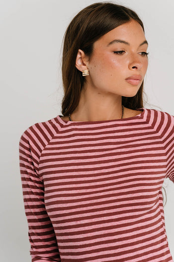 Lyza Striped Top in Burgundy