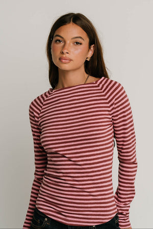 Lyza Striped Top in Burgundy