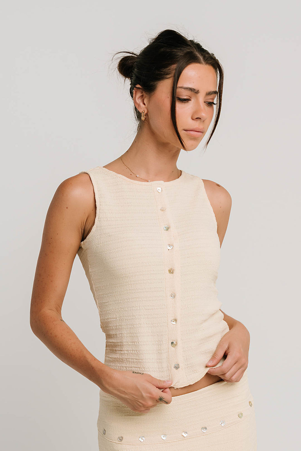 Clara Textured Button Up Tank