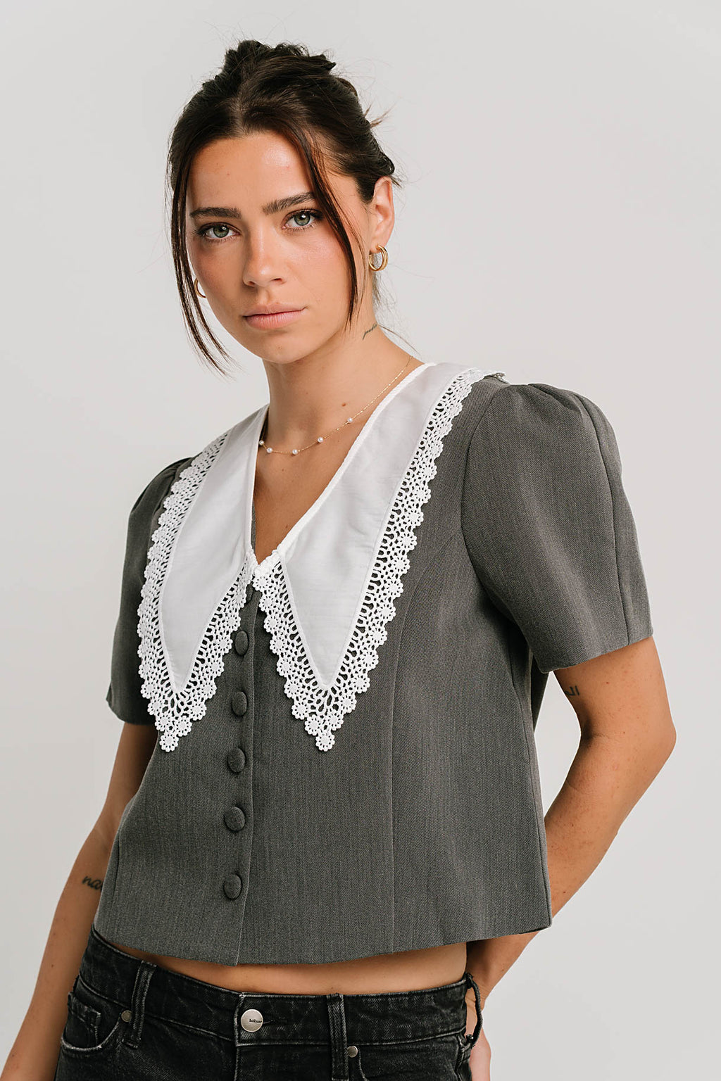 Scottie Collared Top in Grey
