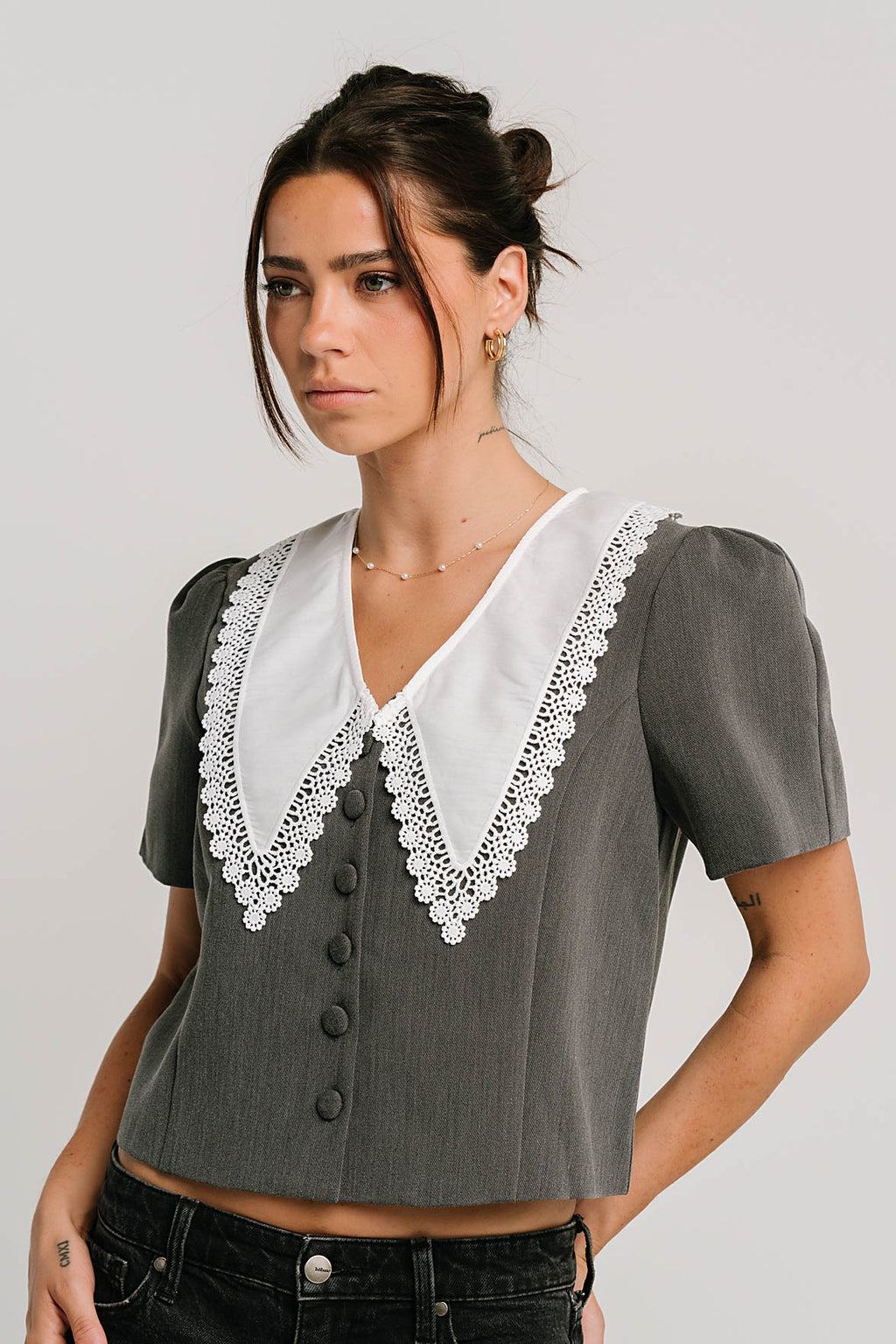 Scottie Collared Top in Grey