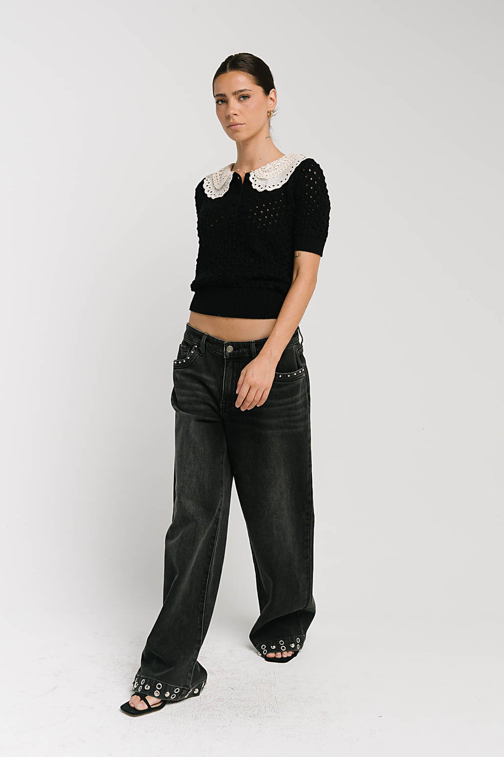 Delora Studded Wide Leg Jeans
