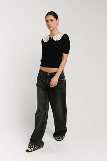 Delora Studded Wide Leg Jeans