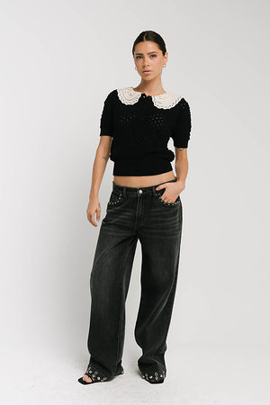 Delora Studded Wide Leg Jeans