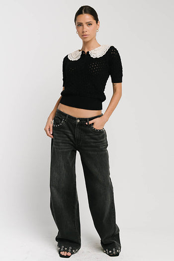 Sunny Crochet Top in Black