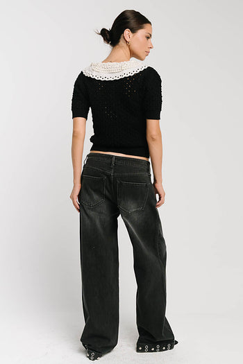 Sunny Crochet Top in Black