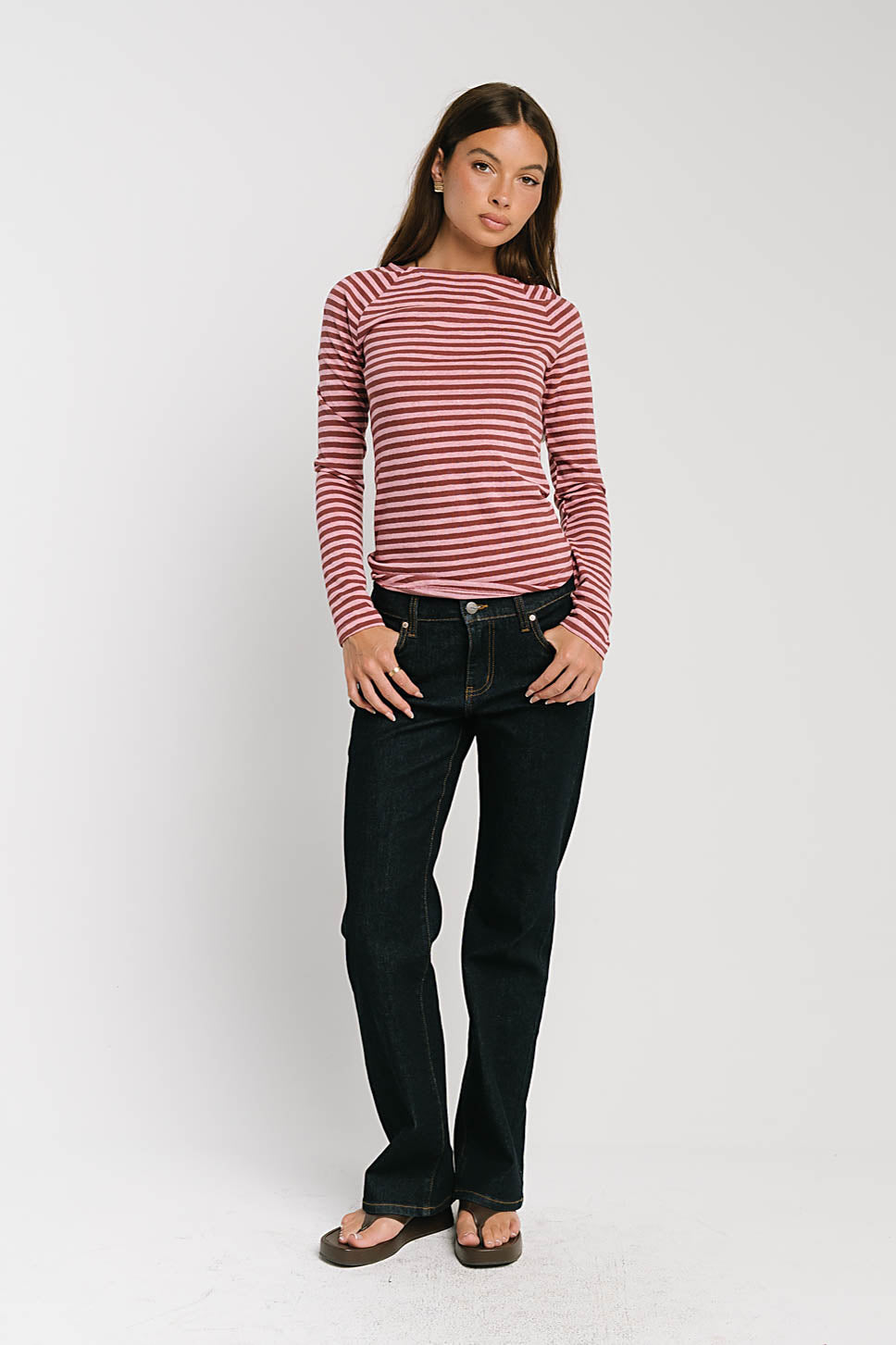 Lyza Striped Top in Burgundy