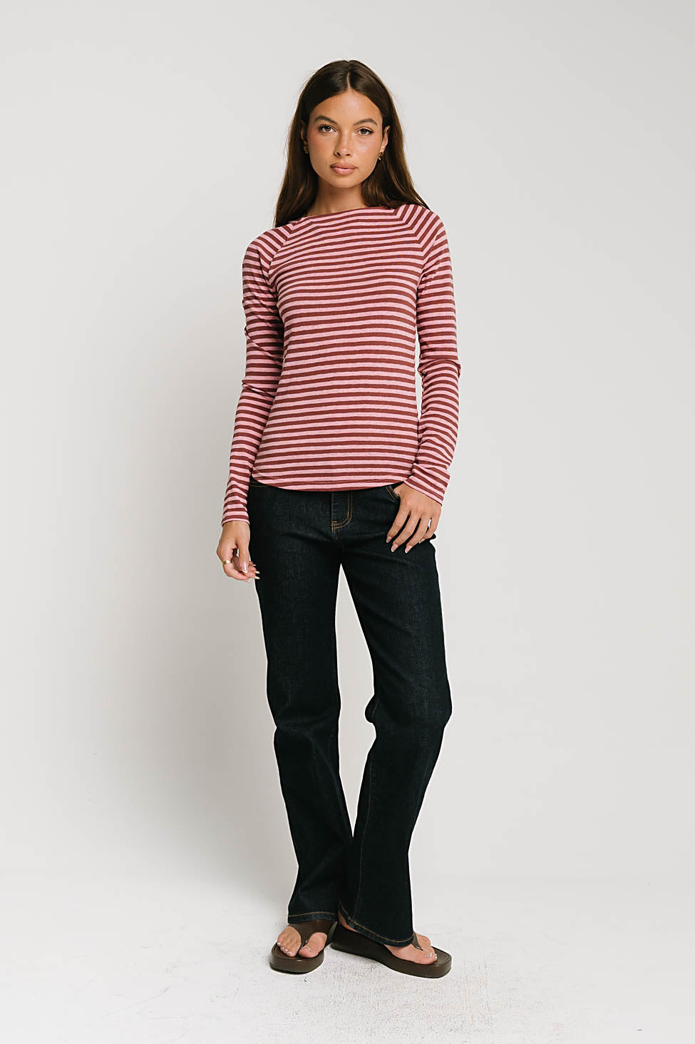 Lyza Striped Top in Burgundy