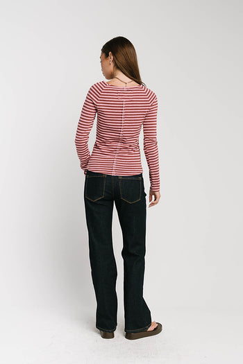 Lyza Striped Top in Burgundy