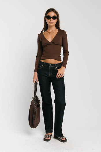 Blaire Ribbed Top in Brown