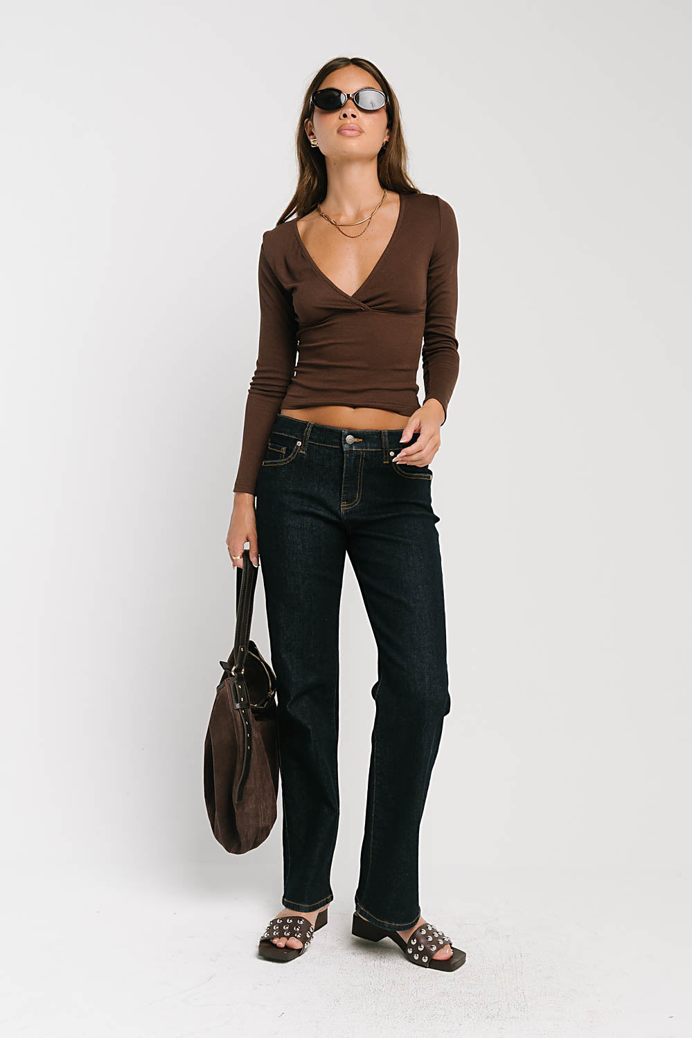Blaire Ribbed Top in Brown