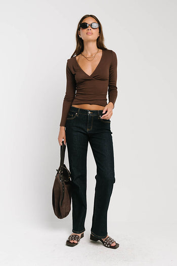 Blaire Ribbed Top in Brown