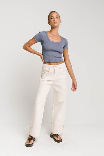 Kaila Scalloped Top in Blue