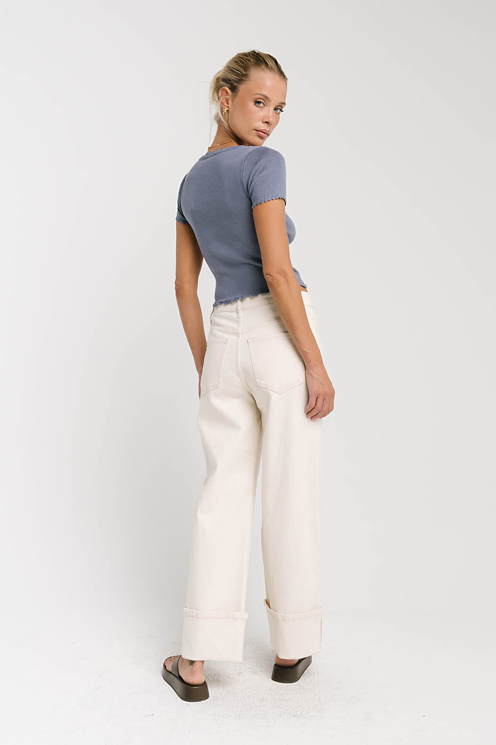 Kaila Scalloped Top in Blue