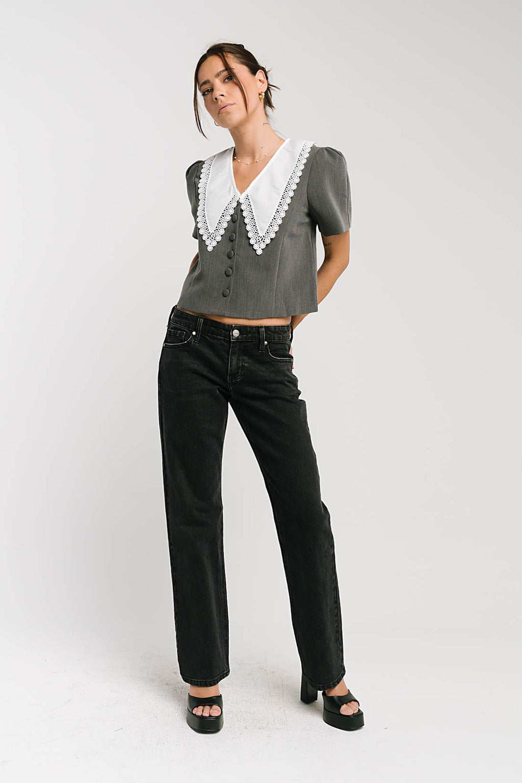 Scottie Collared Top in Grey
