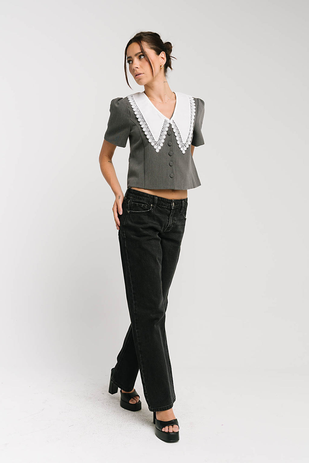 Scottie Collared Top in Grey