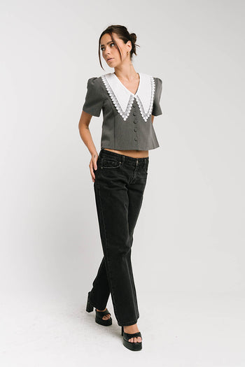 Scottie Collared Top in Grey