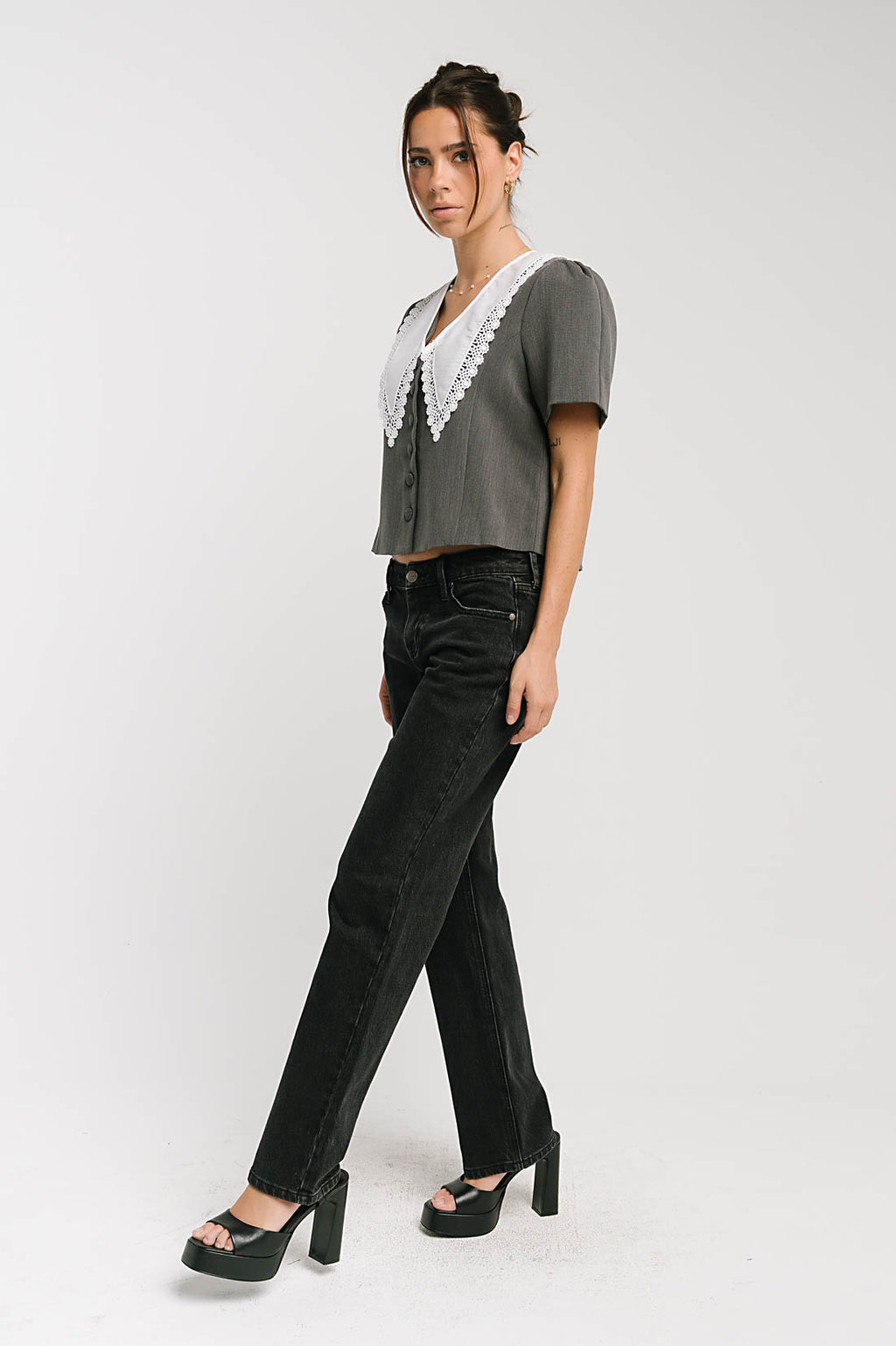 Scottie Collared Top in Grey