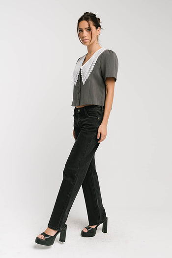 Scottie Collared Top in Grey