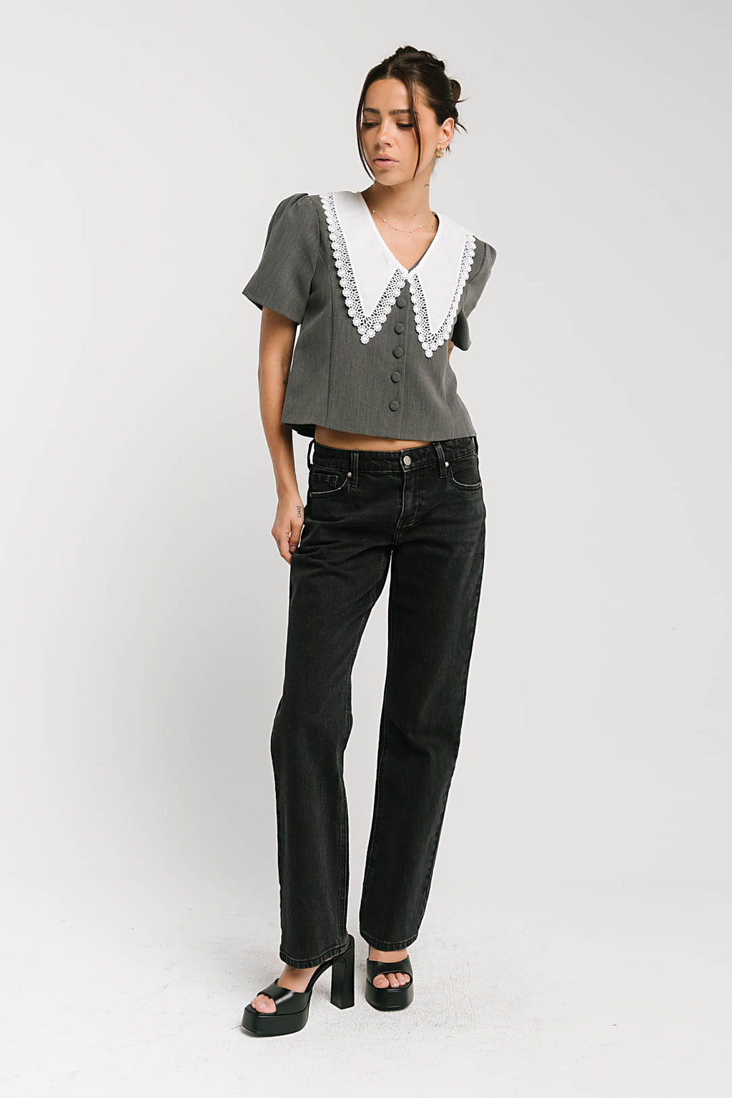 Scottie Collared Top in Grey