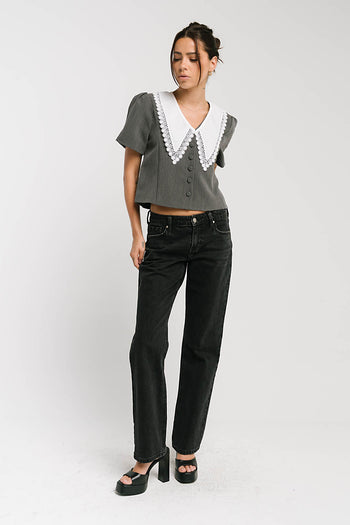 Scottie Collared Top in Grey