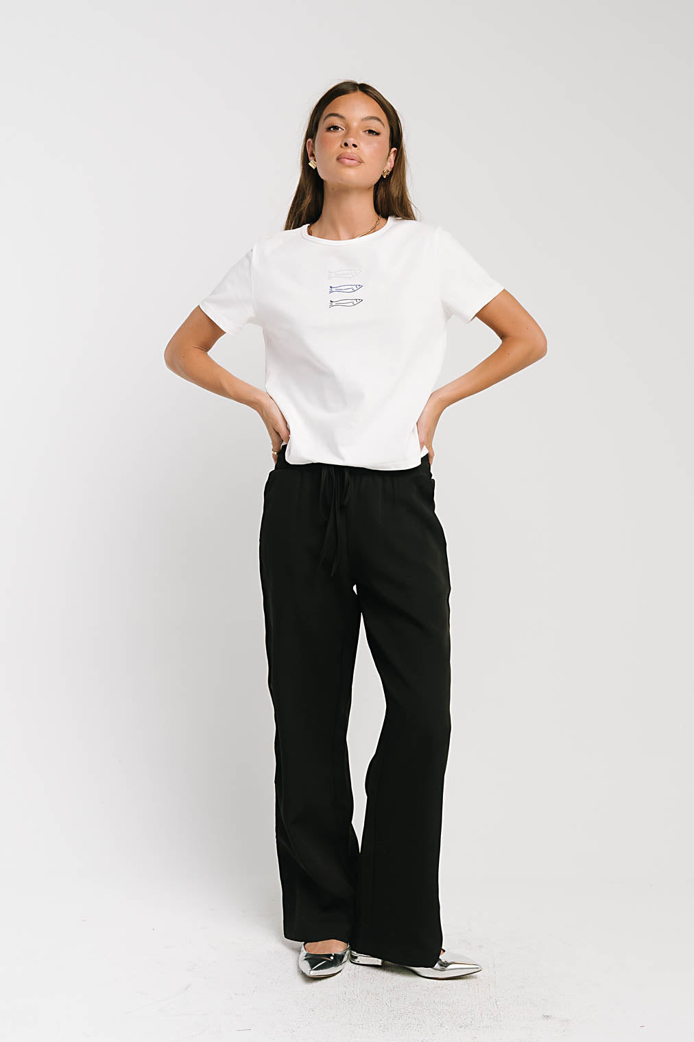 Ashley Embroidered Fish Baby Tee in White