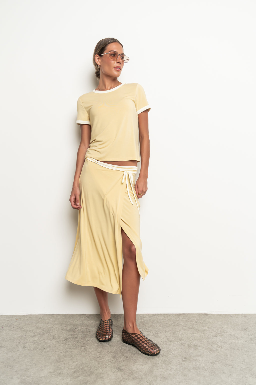 Belle Contrast Wrap Midi Skirt