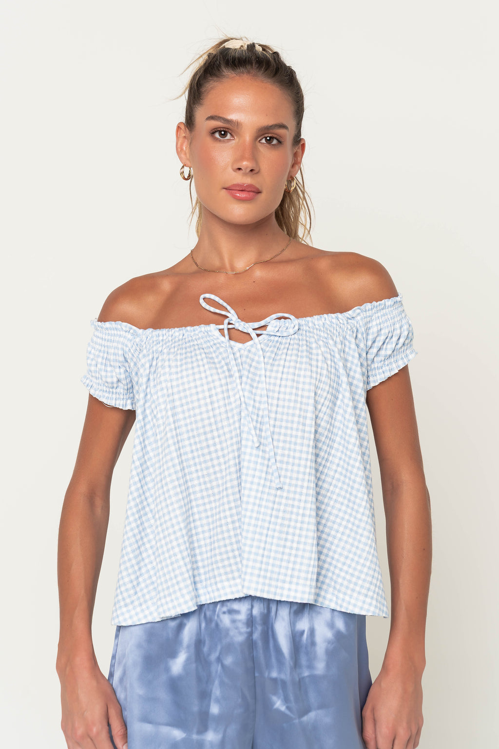 Livy Gingham Oversized Top in Blue
