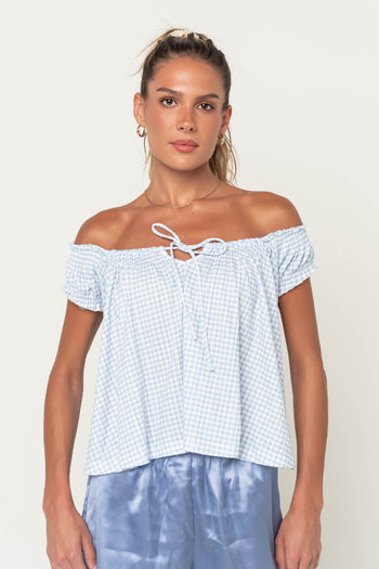 Livy Gingham Oversized Top in Blue