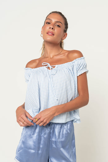 Livy Gingham Oversized Top in Blue