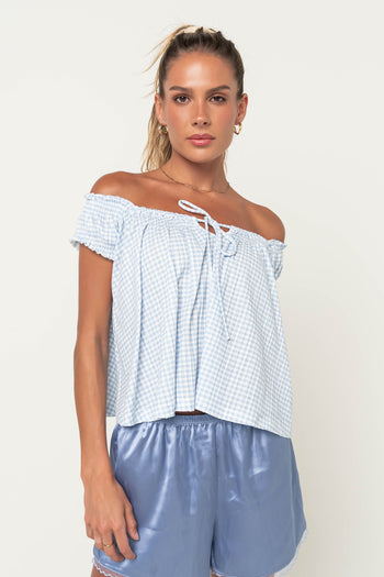 Livy Gingham Oversized Top in Blue