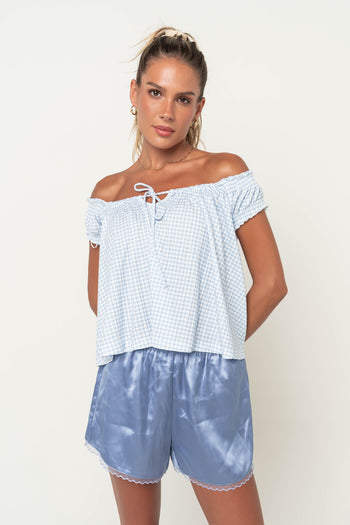 Livy Gingham Oversized Top in Blue