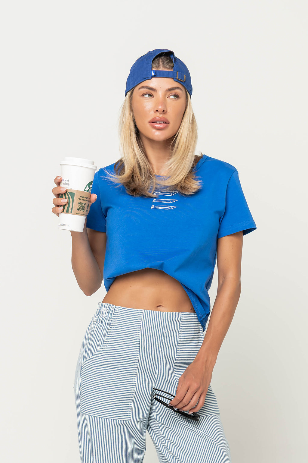 Ashley Embroidered Fish Baby Tee in Blue