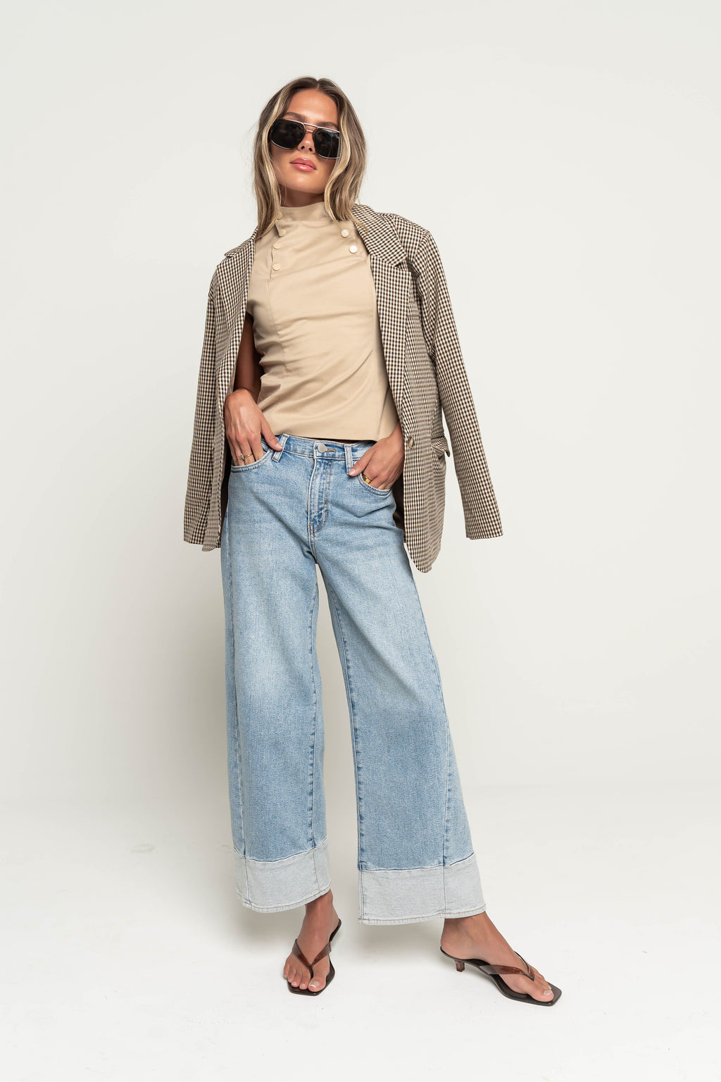 Sariah Contrast Baggy Wide Leg Jeans