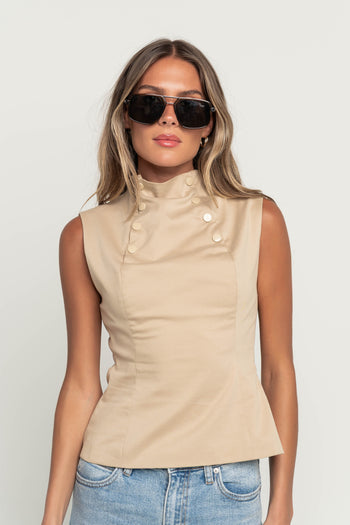 Kaia Mock Neck Tank in Tan