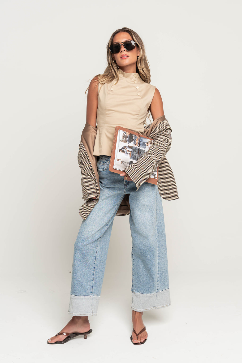 Kaia Mock Neck Tank in Tan