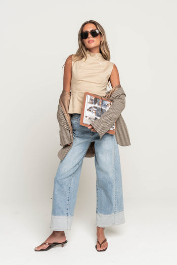 Kaia Mock Neck Tank in Tan