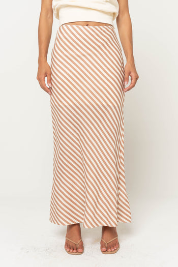 Connie Striped Maxi Skirt in Mocha