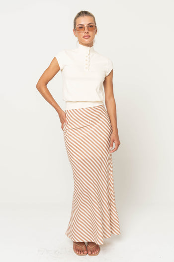 Connie Striped Maxi Skirt in Mocha