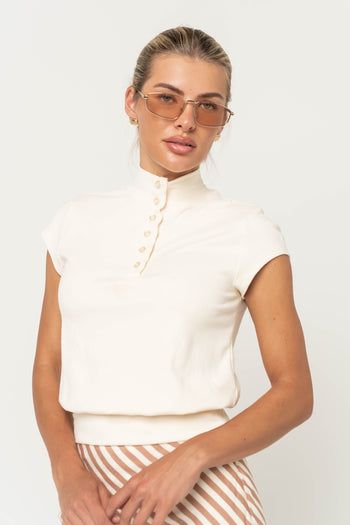 Miriam Mock Neck Top in Ivory