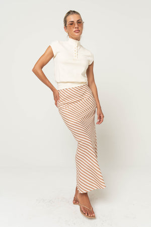 Connie Striped Maxi Skirt in Mocha