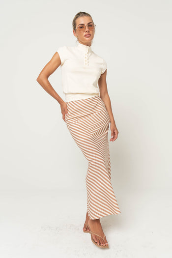 Connie Striped Maxi Skirt in Mocha