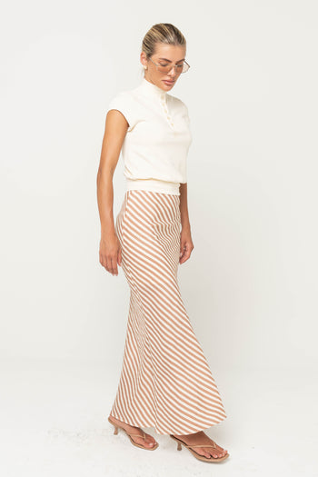 Connie Striped Maxi Skirt in Mocha