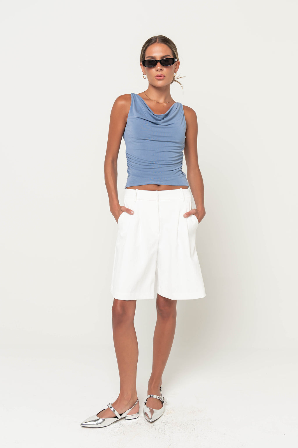 Asa Ruched Tank Top in Light Blue